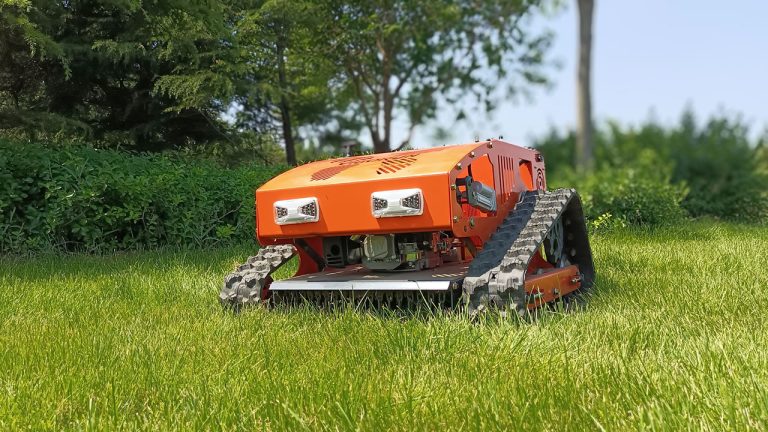 wireless radio control mower with tracks for sale, chinese best remotely controlled grass cutter