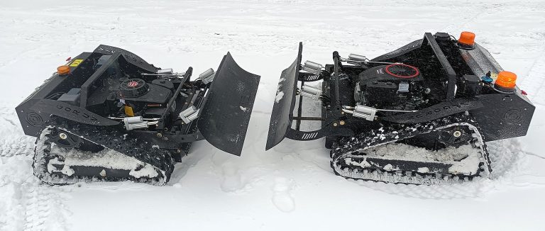 remote control robot lawn mower with snow plow snow blade snow shovel snow removal machine