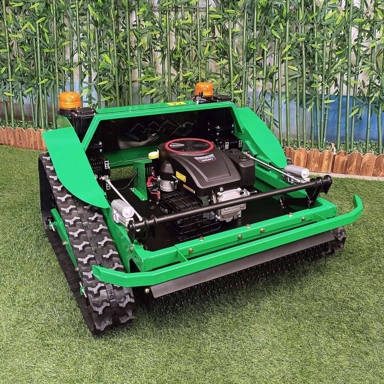 RC rubber track weed eater made by Vigorun Tech, Vigorun remotely controlled caterpillar lawnmower